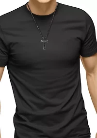 Men's Onyx Cross Pendant Necklace in Sterling Silver 