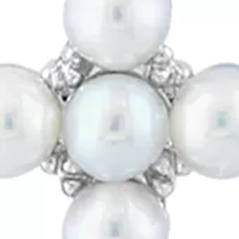 Freshwater Pearl Cross Pendant Necklace in Sterling Silver 