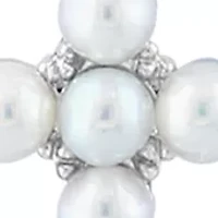 Freshwater Pearl Cross Pendant Necklace in Sterling Silver 