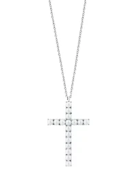 Freshwater Pearl Cross Pendant Necklace in Sterling Silver 