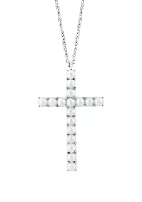 Freshwater Pearl Cross Pendant Necklace in Sterling Silver 