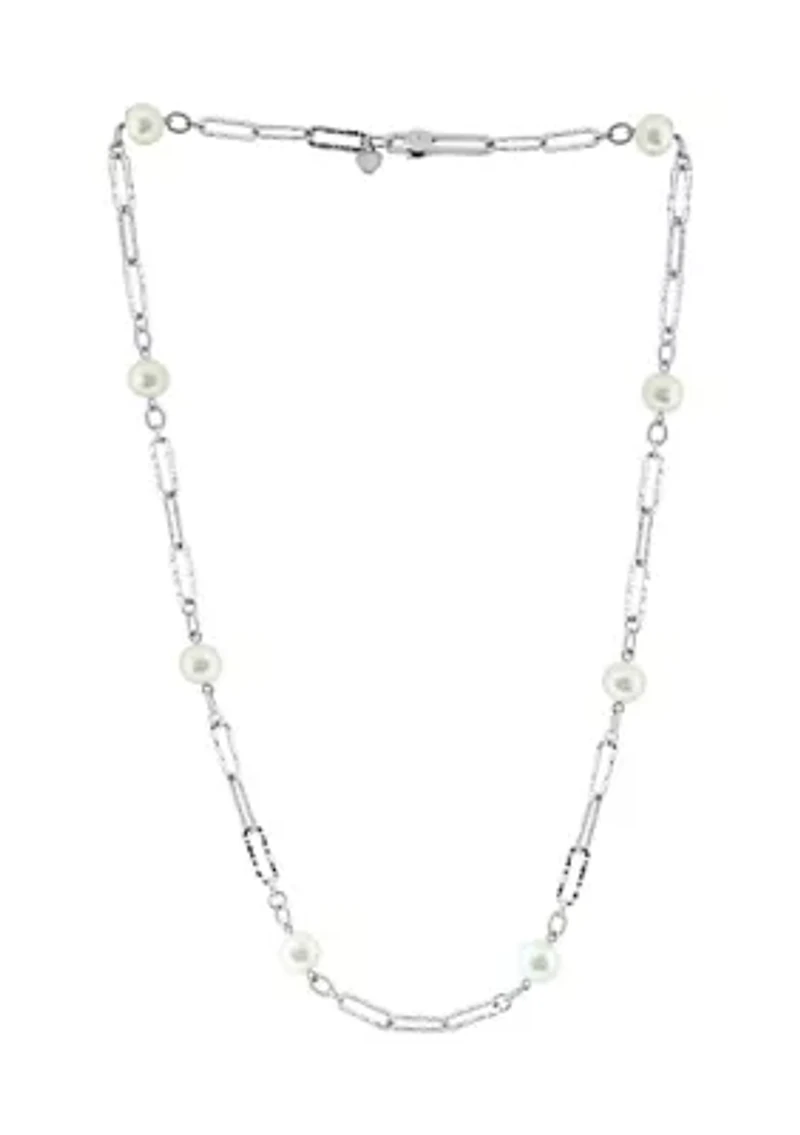 Freshwater Pearl Paperclip Necklace in Sterling Silver