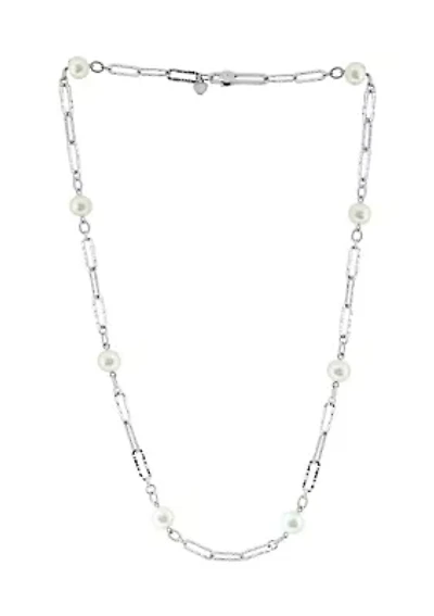 Freshwater Pearl Paperclip Necklace in Sterling Silver