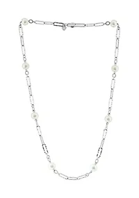 Freshwater Pearl Paperclip Necklace in Sterling Silver