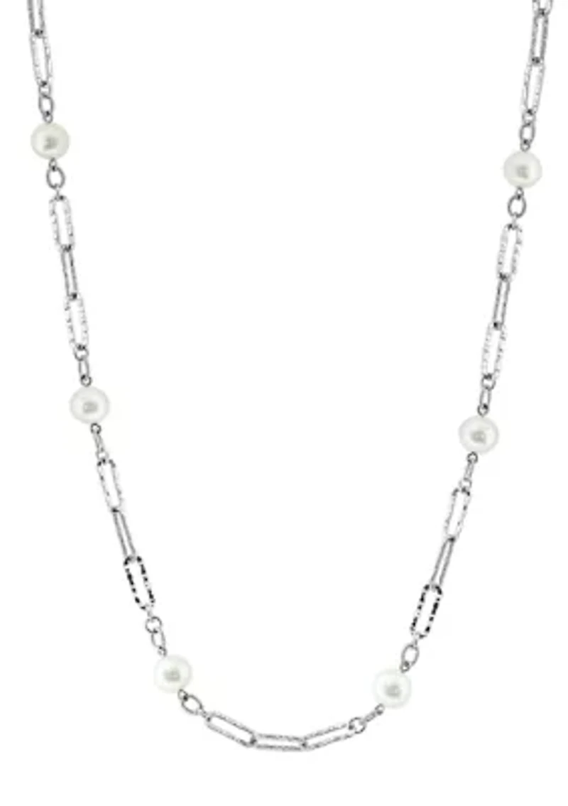 Freshwater Pearl Paperclip Necklace in Sterling Silver