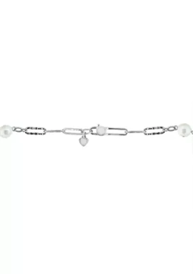 Freshwater Pearl Paperclip Necklace in Sterling Silver