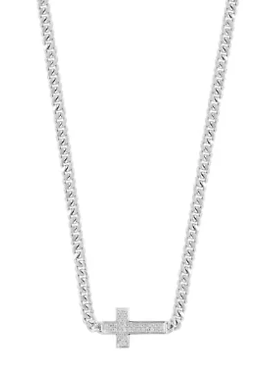Men's White Sapphire 11" Cross Necklace in Sterling Silver