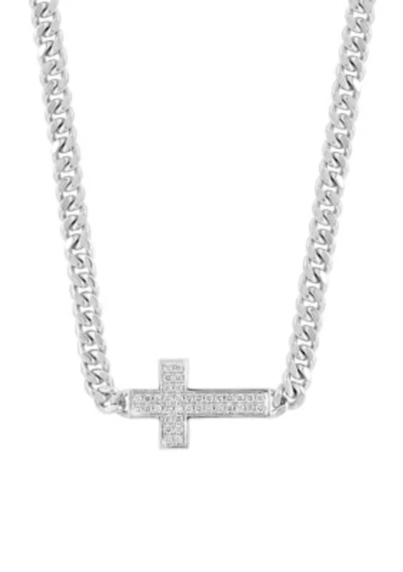 Men's White Sapphire 11" Cross Necklace in Sterling Silver