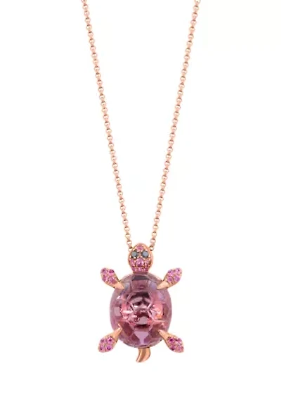 Black Diamond Amethyst Pink Sapphire Necklace in 14K Rose Gold