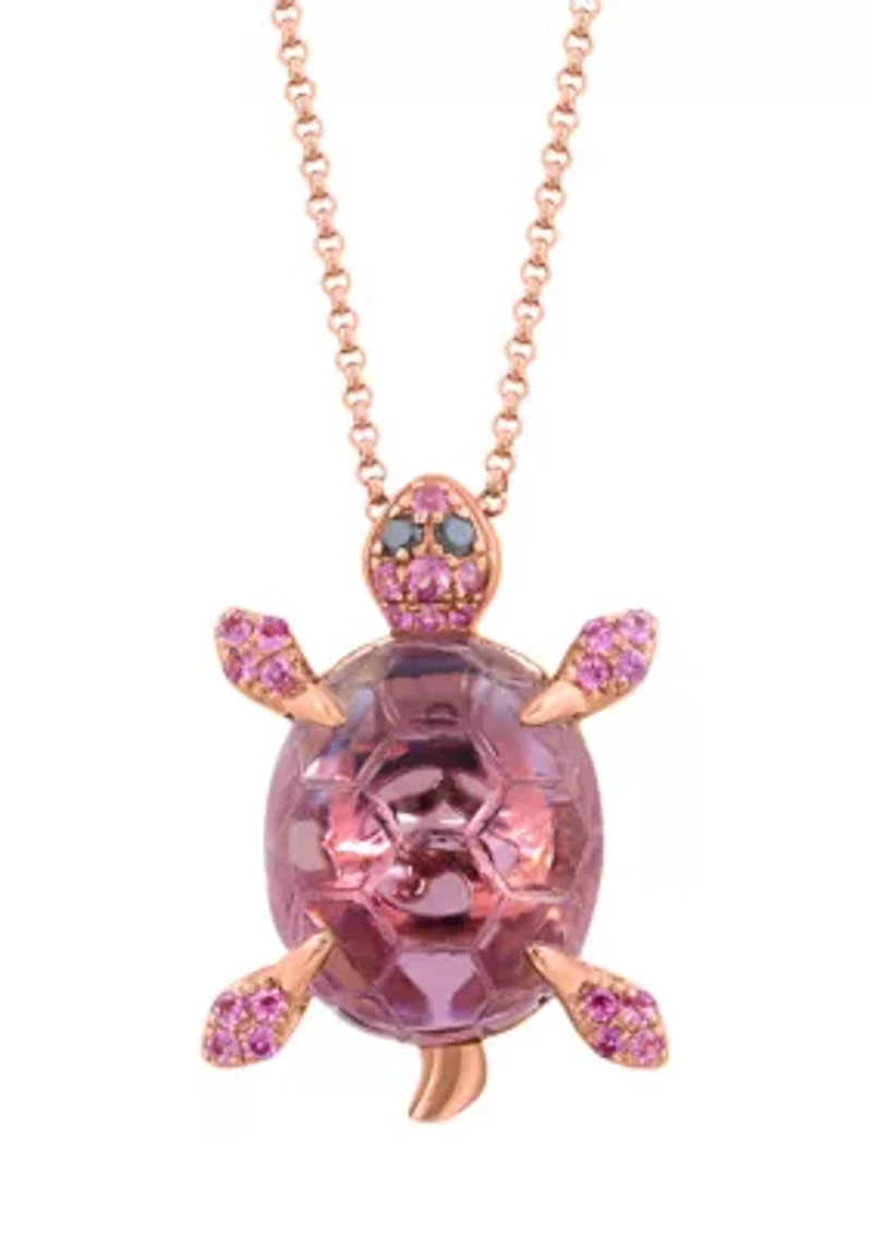 Black Diamond Amethyst Pink Sapphire Necklace in 14K Rose Gold