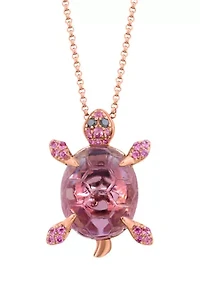 Black Diamond Amethyst Pink Sapphire Necklace in 14K Rose Gold
