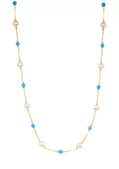 14KY Fresh Water Pearl Turquoise Necklace