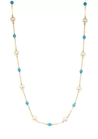 14KY Fresh Water Pearl Turquoise Necklace