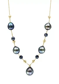 Black Tahitian Pearl Hematite Necklace in 14K Yellow Gold