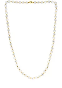 Freshwater Pearl and Gold Bead Necklace in 14K Yellow Gold