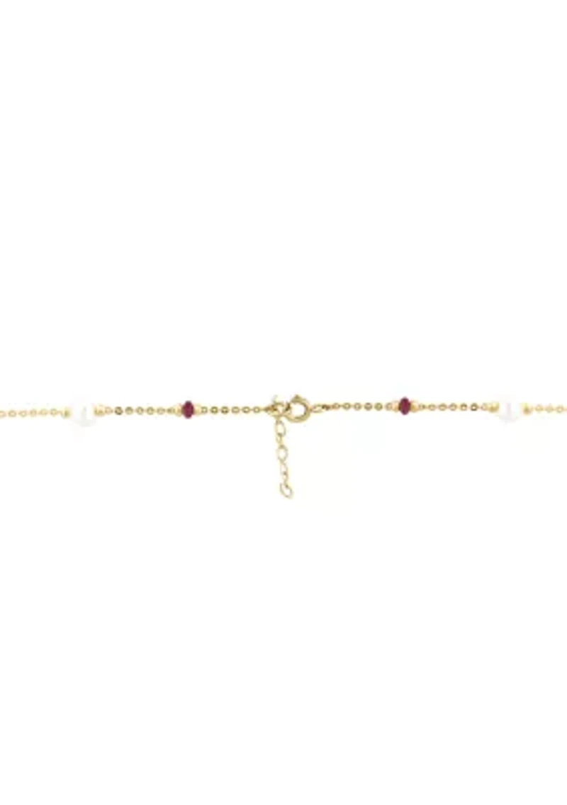 Freshwater Pearl and Ruby Necklace in 14K Yellow Gold