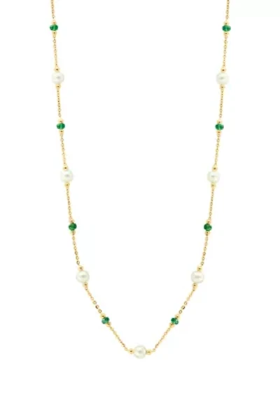 14K Yellow Gold Emerald, Freshwater Pearl Necklace