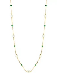 14K Yellow Gold Emerald, Freshwater Pearl Necklace