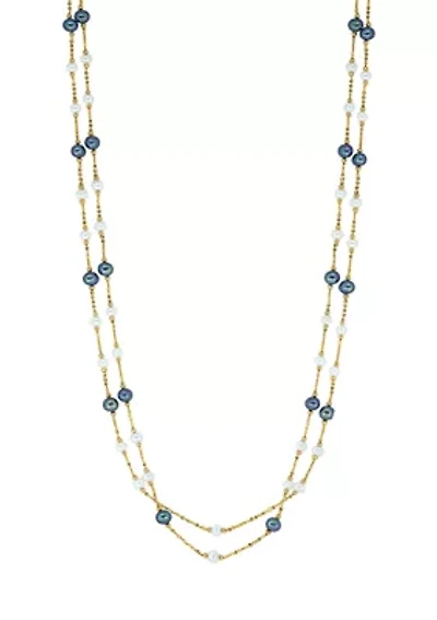 14K Yellow Gold Black and White Freshwater Pearl 26" Necklace