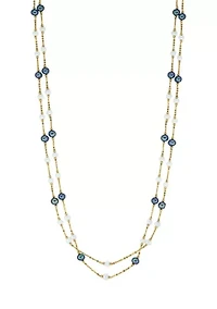 14K Yellow Gold Black and White Freshwater Pearl 26" Necklace