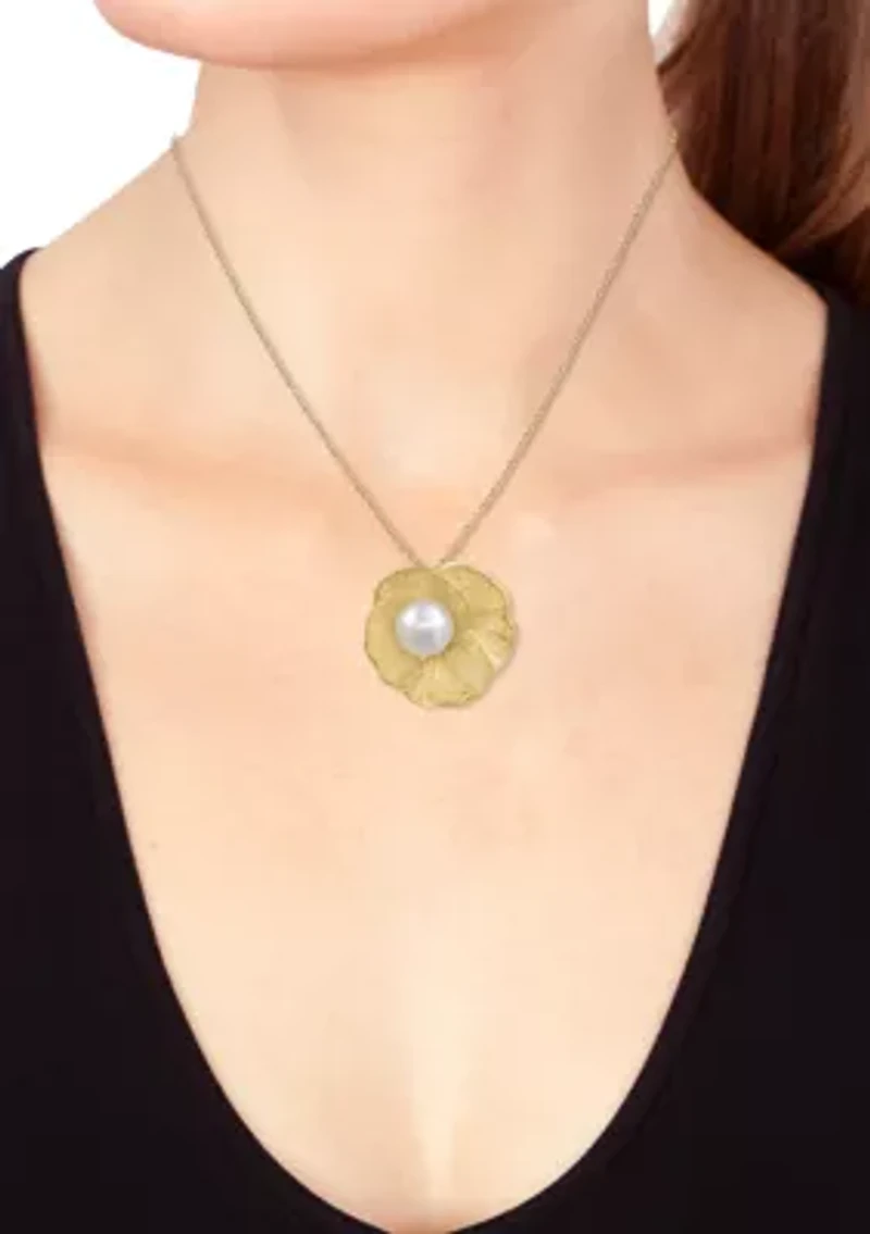 Flower Pendant Necklace in 14K Gold Over Silver