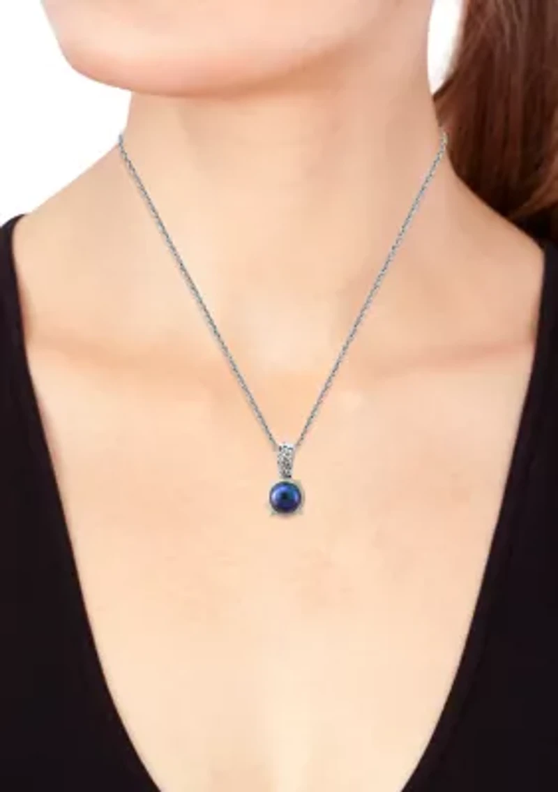 Black Freshwater Pearl Pendant Necklace in Sterling Silver and 18K Yellow Gold