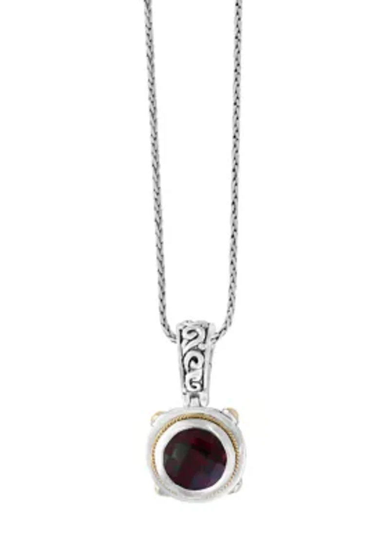 Sterling Silver/18K Yellow Gold ,Garnet Pendant 