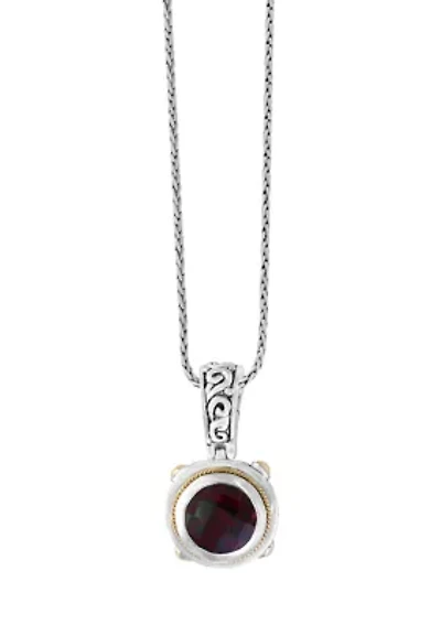 Sterling Silver/18K Yellow Gold ,Garnet Pendant 