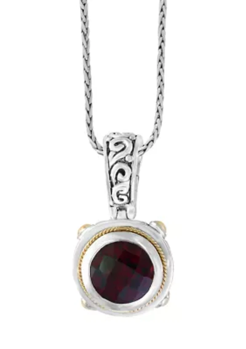 Sterling Silver/18K Yellow Gold ,Garnet Pendant 