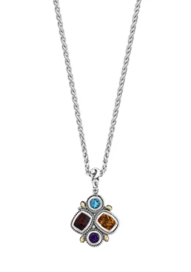 Sterling Silver Amethyst, Blue Topaz, Citrine, and Garnet Pendant Necklace