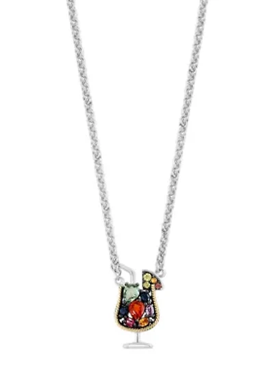 Multi Color Sapphire Cocktail Pendant Necklace in 18K Yellow Gold Over Sterling Silver
