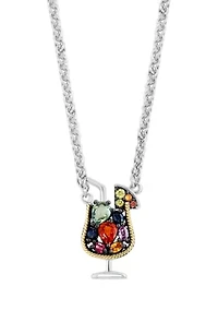 Multi Color Sapphire Cocktail Pendant Necklace in 18K Yellow Gold Over Sterling Silver