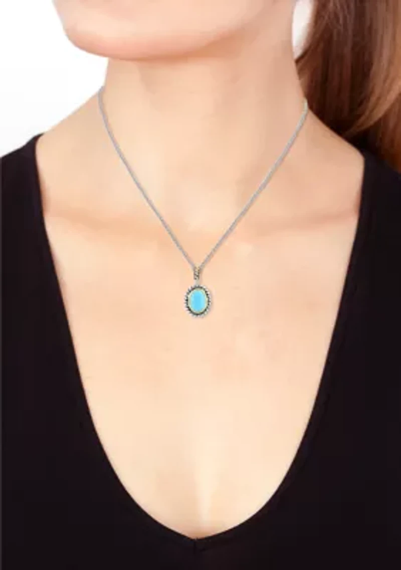 Turquoise Oval Necklace in Sterling Silver and 18K Yellow Gold