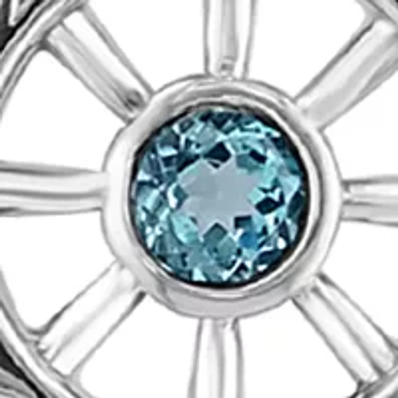 Blue Topaz Wheel Pendant Necklace in Sterling Silver