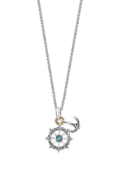 Blue Topaz Wheel Pendant Necklace in Sterling Silver