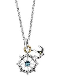 Blue Topaz Wheel Pendant Necklace in Sterling Silver
