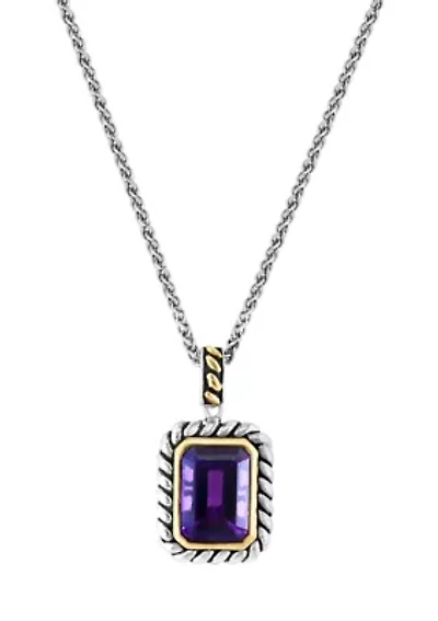 Amethyst Pendant Necklace in Sterling Silver and 18K Yellow Gold