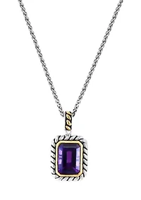 Amethyst Pendant Necklace in Sterling Silver and 18K Yellow Gold