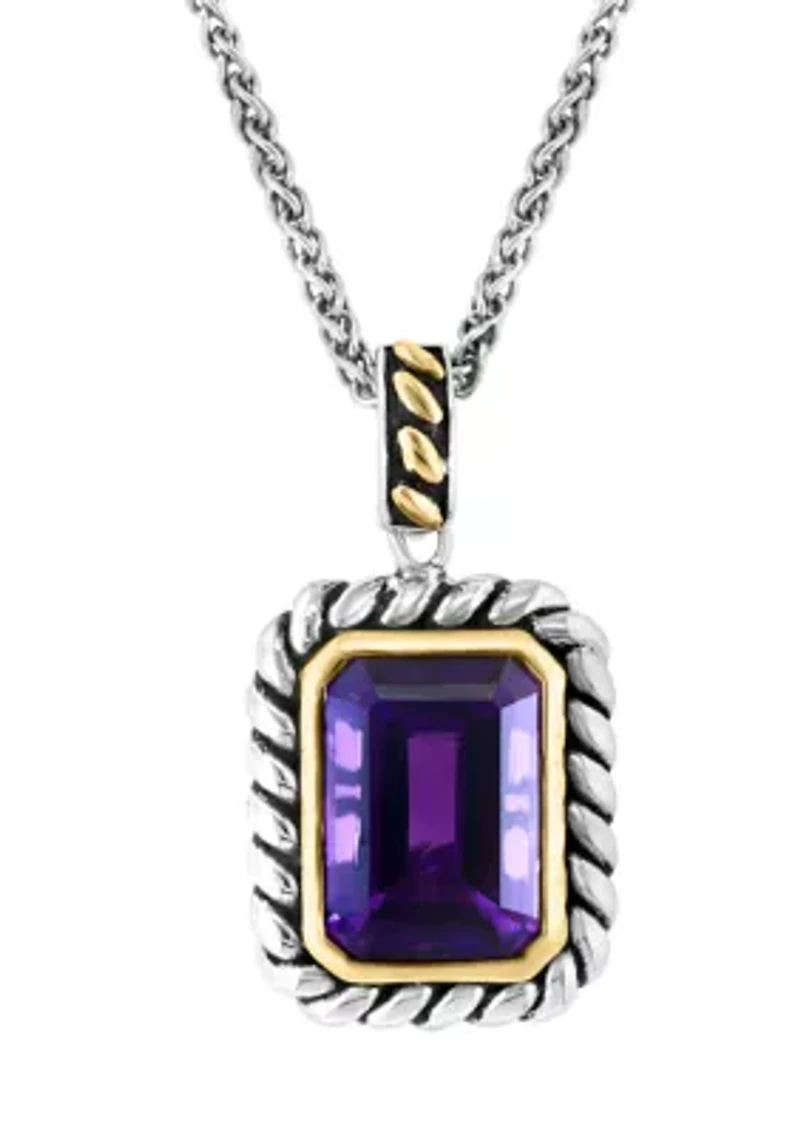 Amethyst Pendant Necklace in Sterling Silver and 18K Yellow Gold