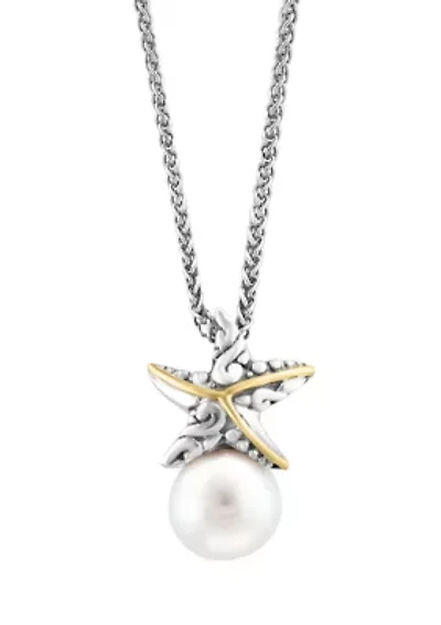 Freshwater Pearl Starfish Pendant Necklace in 18K Yellow Gold Over Sterling Silver