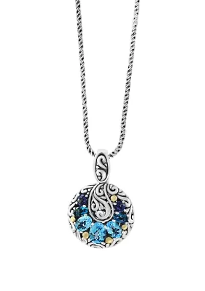 Iolite, Blue Topaz, London Blue Pendant Necklace in 18k Yellow Gold and Sterling 