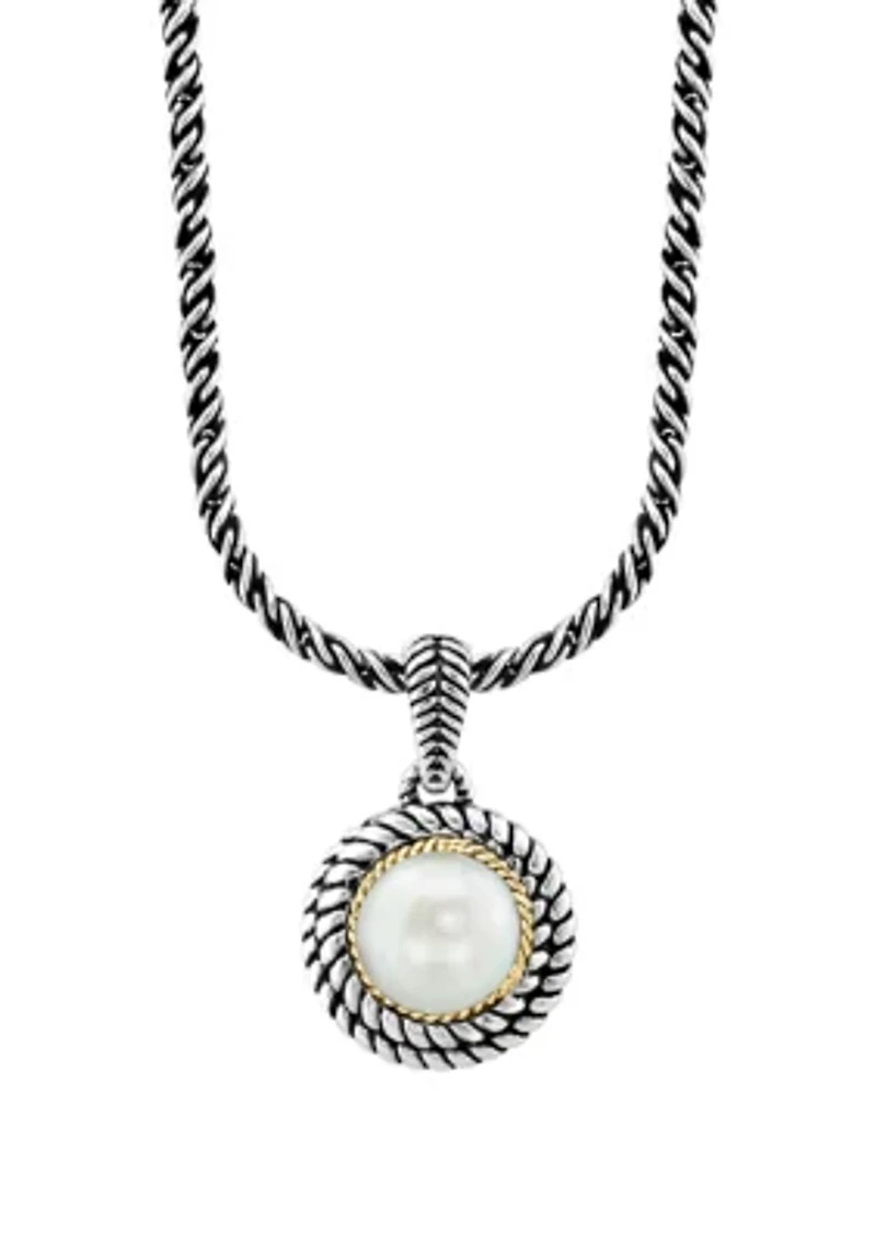 Freshwater Pearl Cable Pendant Necklace in Sterling Silver and 18K Yellow Gold