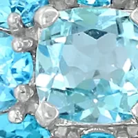 Blue Topaz, London Blue Topaz, Sky Blue Topaz Cluster Flower Pendant Necklace In Sterling Silver 