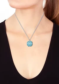 Blue Topaz, London Blue Topaz, Sky Blue Topaz Cluster Flower Pendant Necklace In Sterling Silver 