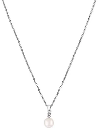 Sterling Silver Freshwater Pearl and Diamond Pendant Necklace 
