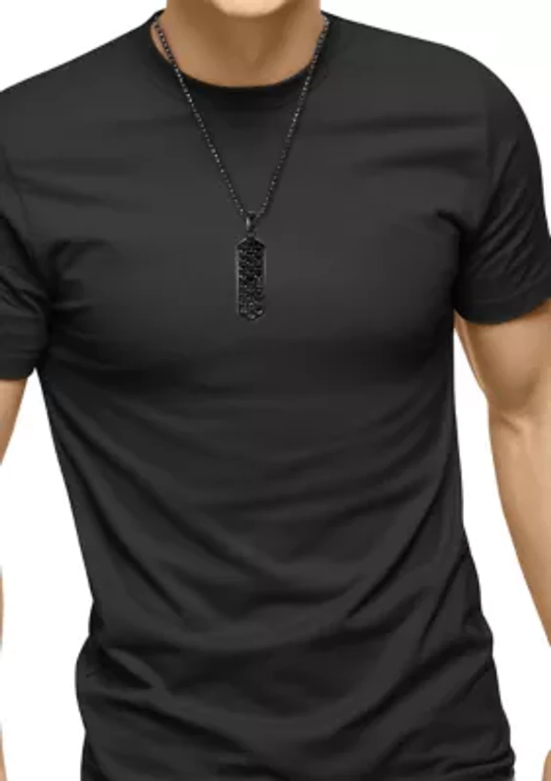 Men's Black Spinel Sterling Silver Pendant Necklace 
