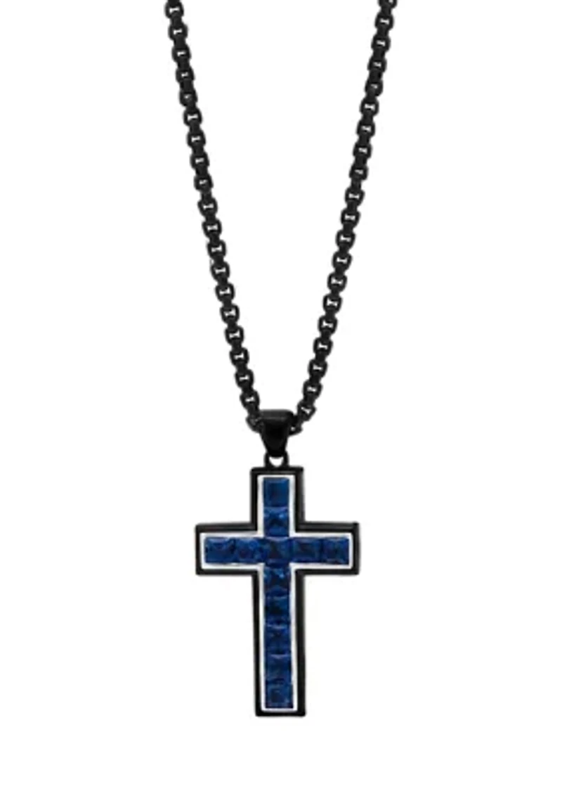 Men's 24" Black PVD and London Blue Topaz Necklace in Sterling Silver