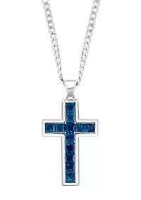 Men's 925 Sterling Silver London Blue Topaz Cross Necklace