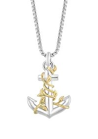Men's Anchor Pendant Necklace in Sterling Silver and 18K Yellow Gold Plated Metal
