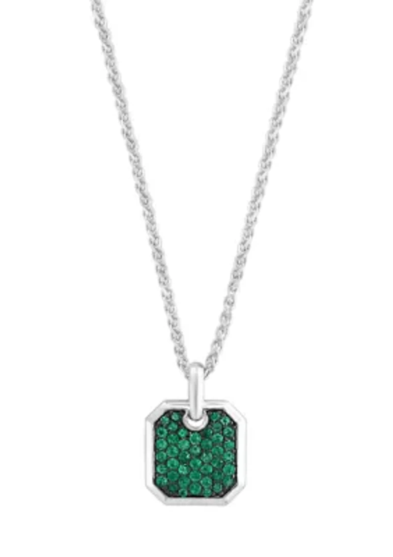 Men's Sterling Silver Emerald Pandant Necklace